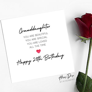 Petite-fille anniversaire carte poème 20e anniversaire, carte pour petite-fille, 20e anniversaire carte, petite-fille, petite-fille 20e anniversaire, 20