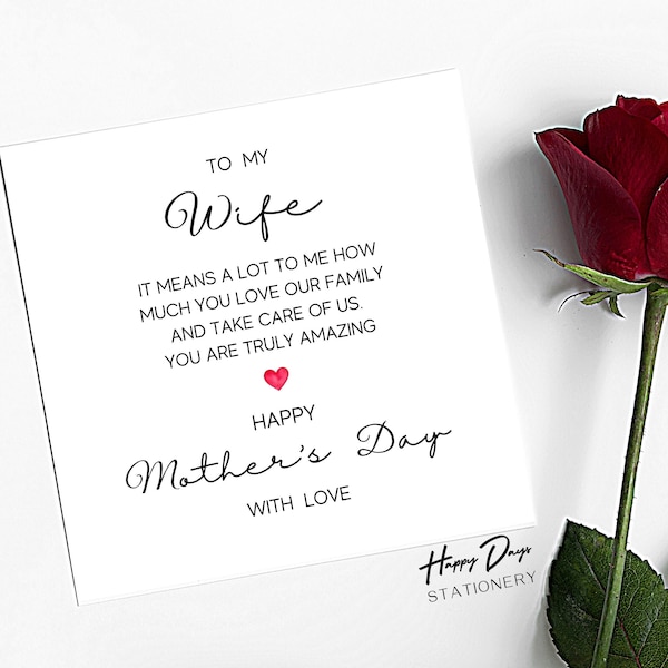 Mother's Day Card for Wife, Mothers Day Card from Husband