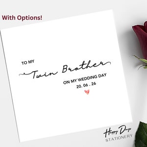 Hochzeitskarte für Zwillingsbruder an meinem Hochzeitstag, Karte für Zwillingsbruder, Glückliche Tageskarte für Hochzeitstag, Familienhochzeitstagskarten, Zwilling