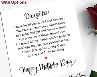 Mother s Day Card for Daughter Poem Mother s Day Card for My Daughter Mother s Day Poem Card for Daughter Mother Day Card for Daughter Etsy