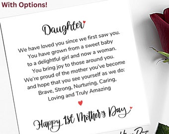 Tarjeta del primer día de la madre para hija, poema, tarjeta para hija, tarjeta del primer día de la madre, hija