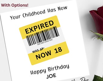 18th Birthday Card Funny Expired Childhood 18 Birthday Card, Card for 18th Birthday, 18 Year Old Girl, 18 Year Old Boy, 18, 18th Birthday