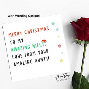 Carte de Noël nièce incroyable carte de Noël nièce, carte de Noël pour nièce, carte de Noël drôle, carte de Noël nièce