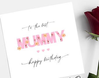 Birthday Card for Mum Mummy from Daughter from Son from Baby Bump, Pink Floral Happy Birthday Card for A Mummy from Her Child or Children