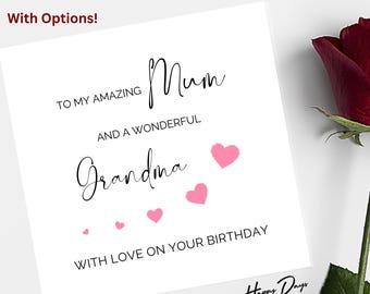 Personalised Birthday Card for Mum Pink hearts Mum Birthday Card, Special Birthday Card for Mum, Amazing Mum Birthday Card