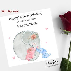 Mummy Birthday Card Cute Elephant and Cubs Birthday Card for Mum, Happy Birthday To Mummy Card from Child Son Daughter Children,Mum Birthday