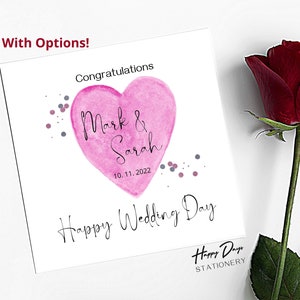 Carte de voeux personnalisée de jour de mariage pour les couples nouvellement mariés, carte de félicitations de mariage, carte de jour de mariage heureux