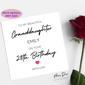 Carte d'anniversaire de petite-fille pour 20 ans, carte de 20 ans pour petite-fille, carte de 20 ans, anniversaire de petite-fille, 20 ans, 20 ans, 20 ans