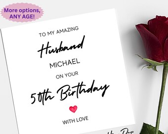 Husband Birthday Card Wonderful Husband Birthday Card, 50th Birthday Card for Husband, Husband 50th Birthday Card, 50 Year Old, 50, 50th