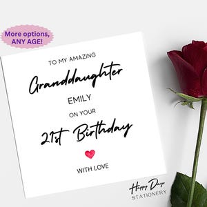 Granddaughter 21st Birthday Card, 21st Birthday Card for Granddaughter, 21st Birthday Card, Granddaughter Birthday, 21st, 21 Year Old, 21