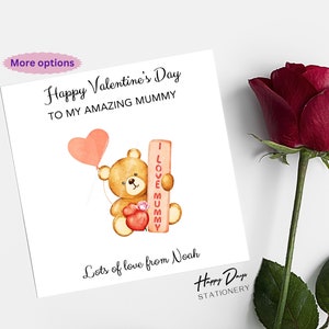 Valentine card for Mummy, Mummy Valentines Card, Valentine card from Children from Son Daughter Cute Teddy Bear Valentine day card for Mummy