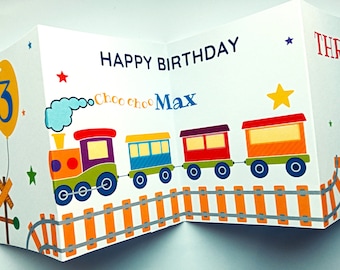 Birthday Card for Grandson Personalised Train Birthday Card for Grandson, Any Age, 1st/2nd/3rd/4th/5th/6th, Happy Birthday Grandson, 2nd,3rd
