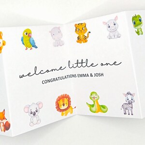 Tarjeta de felicitación de bienvenida al nuevo bebé Tarjeta de felicitación para bebés con lindos animales de guardería, tarjeta para mamás primerizas, tarjeta para nuevos padres, padres primerizos