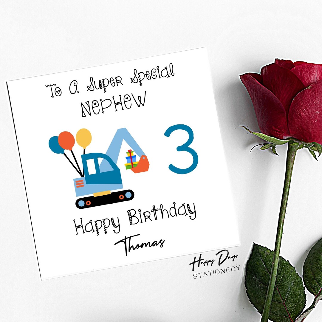Nephew Birthday Card Digger 3rd Birthday Card for Nephew, Nephew 3rd Birthday Card, 3 Year Old