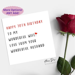 Cartão de aniversário da esposa 70º aniversário Esposa maravilhosa, 70º cartão de aniversário para esposa, 70º aniversário da esposa, Cartão para esposa, 70º aniversário, 70º, 70