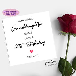 Granddaughter 21st Birthday Card, 21st Birthday Card for Granddaughter, 21st Birthday Card, Granddaughter Birthday, 21st, 21 Year Old, 21