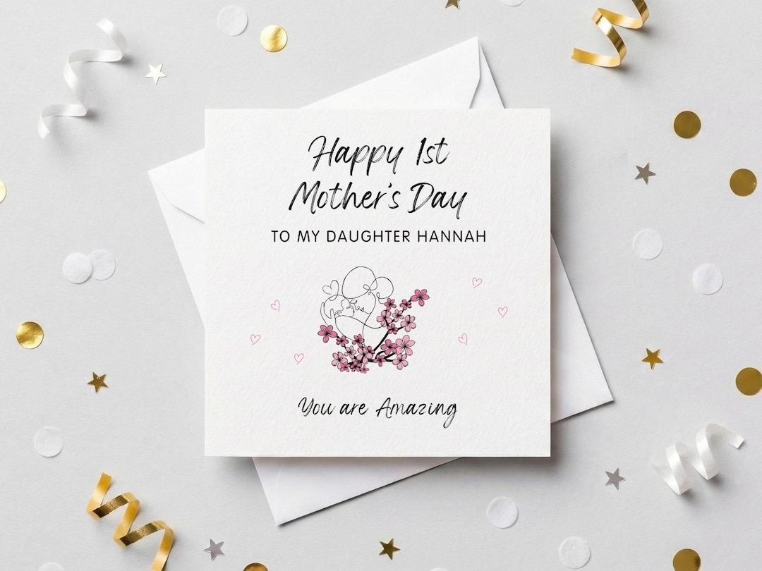 1st Mothers Day Card for Daughter With Mummy and Baby Illustration ...