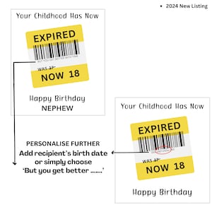 18th Birthday Card Funny Expired Childhood 18 Birthday Card, Card for 18th Birthday, 18 Year Old Girl, 18 Year Old Boy, 18, 18th Birthday image 2