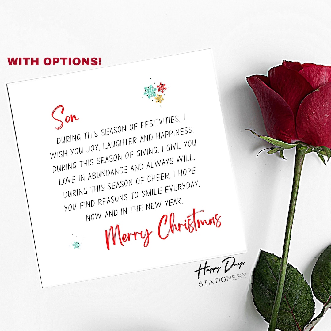 Son Christmas Card Poem Christmas Card for Son, Son Xmas Card, SON, CHRISTMAS Etsy