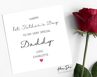 First Fathers Day Card, Personalised 1st Fathers Day Card, Father's Day Card for Dad Daddy, Card From Daughter, Card From Son