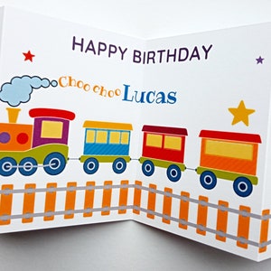 Biglietto di auguri di compleanno personalizzato a forma di treno per figlio, biglietto di auguri di compleanno per figlio, biglietto di auguri di compleanno a forma di treno per figlio, biglietto per ragazzo, qualsiasi età, 1°/2°/3°/4°/5°/6°/7°