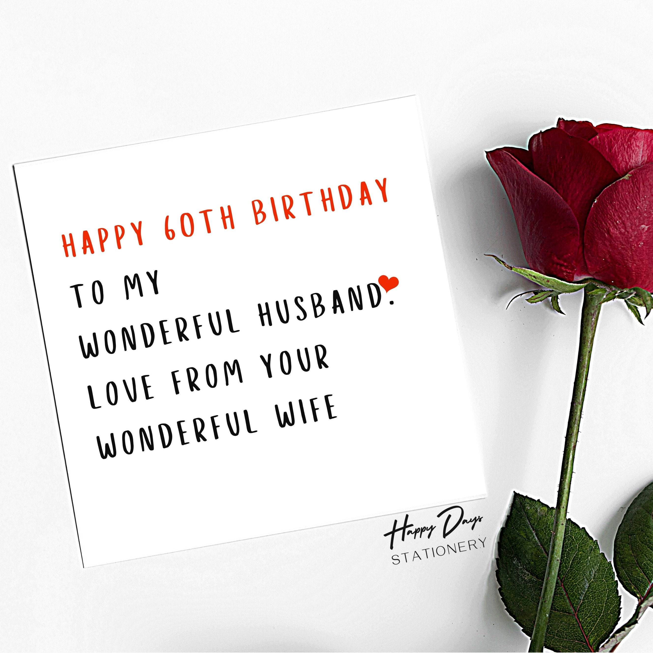 Husband Birthday Card 60th Birthday Wonderful Husband 60th Birthday Card for Husband Husband 60th Birthday 60th Birthday Husband 60