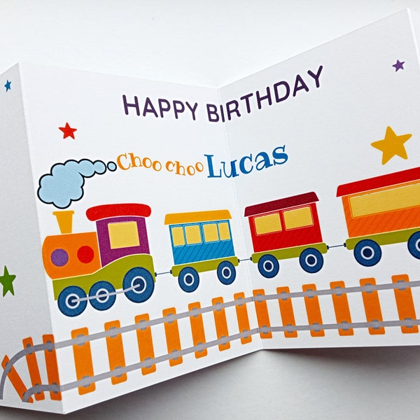 Personalised Train 2nd Birthday Card, 2nd Birthday Train Card for Son Nephew Grandson Godson, Card For Boy, Any Age, Two Year Old, Age 2