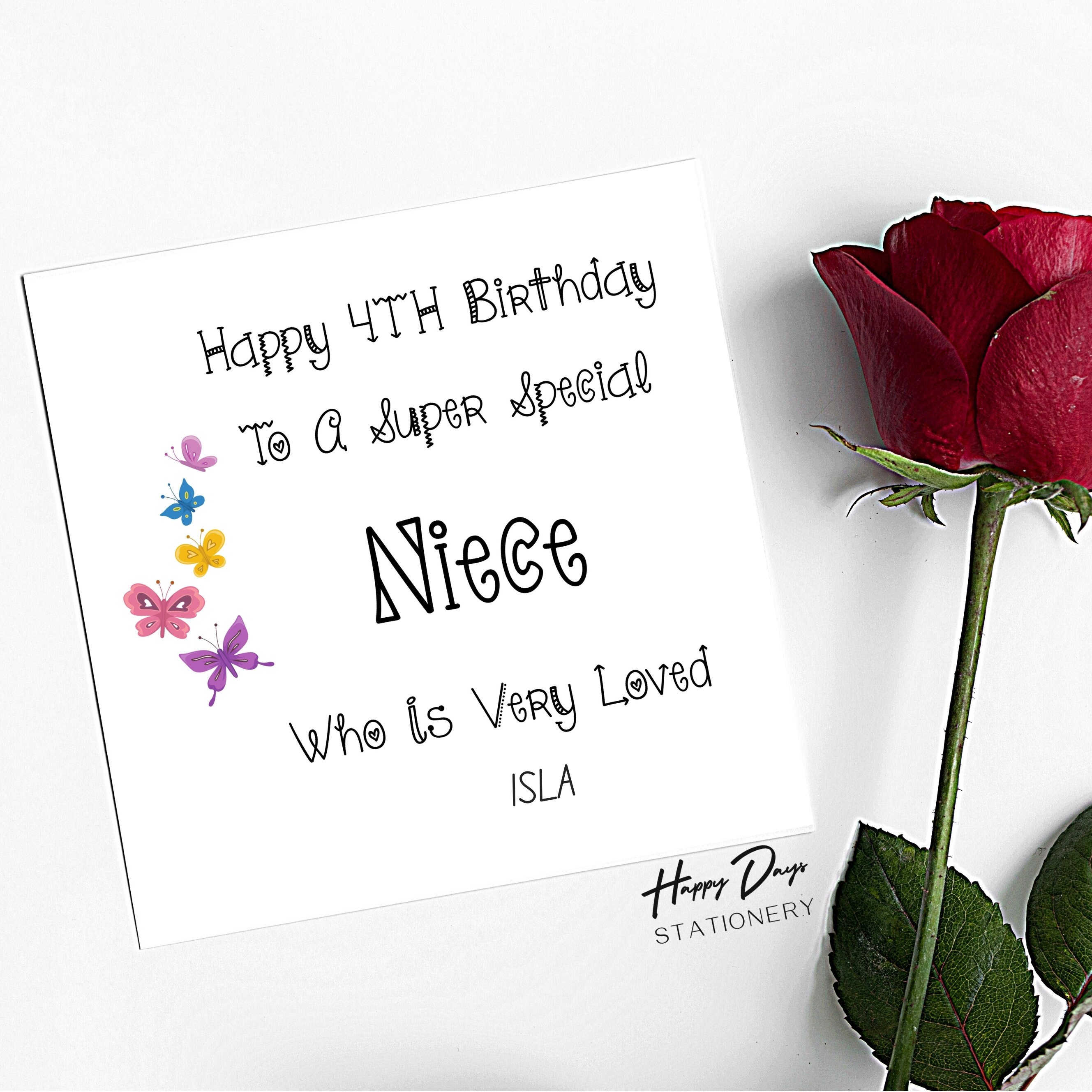 Special Niece 4th Birthday Card Fourth Birthday Card for Etsy