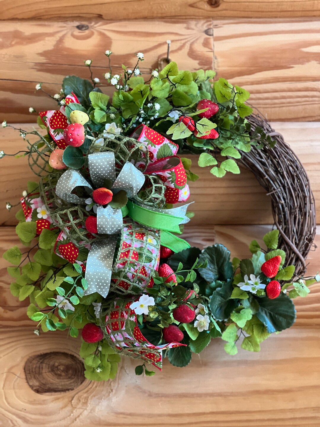 Handmade Spring/summer Front Door Wreath With Ripe Strawberries and ...