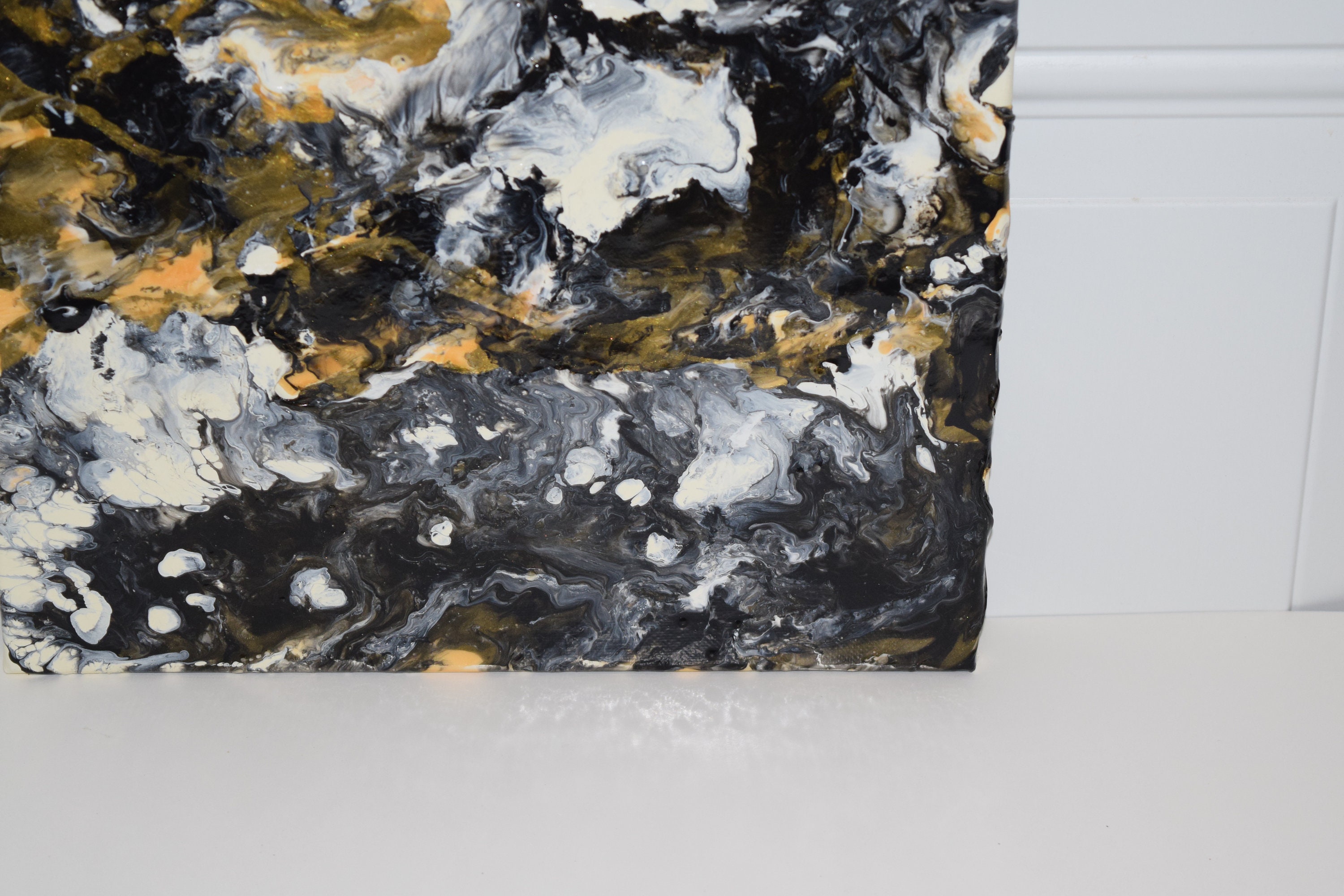 Abstrakte schwarz weiß und Gold Acryl-Malerei auf 12 x 12 | Etsy