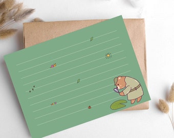Bear-y Detective Sticky Notes • Green 4x3 50 Sheet Lined Sustainable Post-it® Note Pads • Desk Companion Collection
