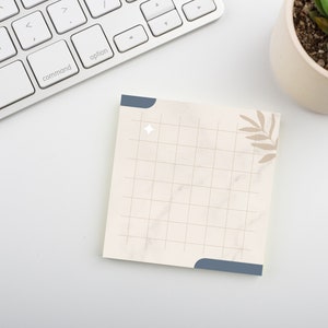 Celestial Stardust Blue Beige Memo • 3x3 Sticky Square Grid • Boho Leaves & Diamond Stars Design • Aesthetic Eco Friendly Note Pads