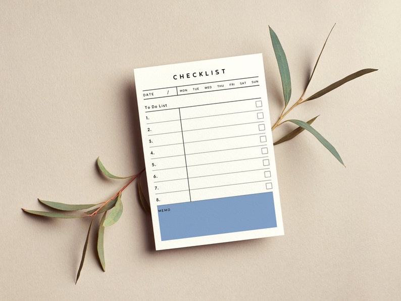 30 Sheet Blue Checklist Memo Notepad Small Weekly Checklist Etsy