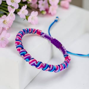Knotted Macrame Cord Bracelet: Blue Purple Pink Boho Jewellery