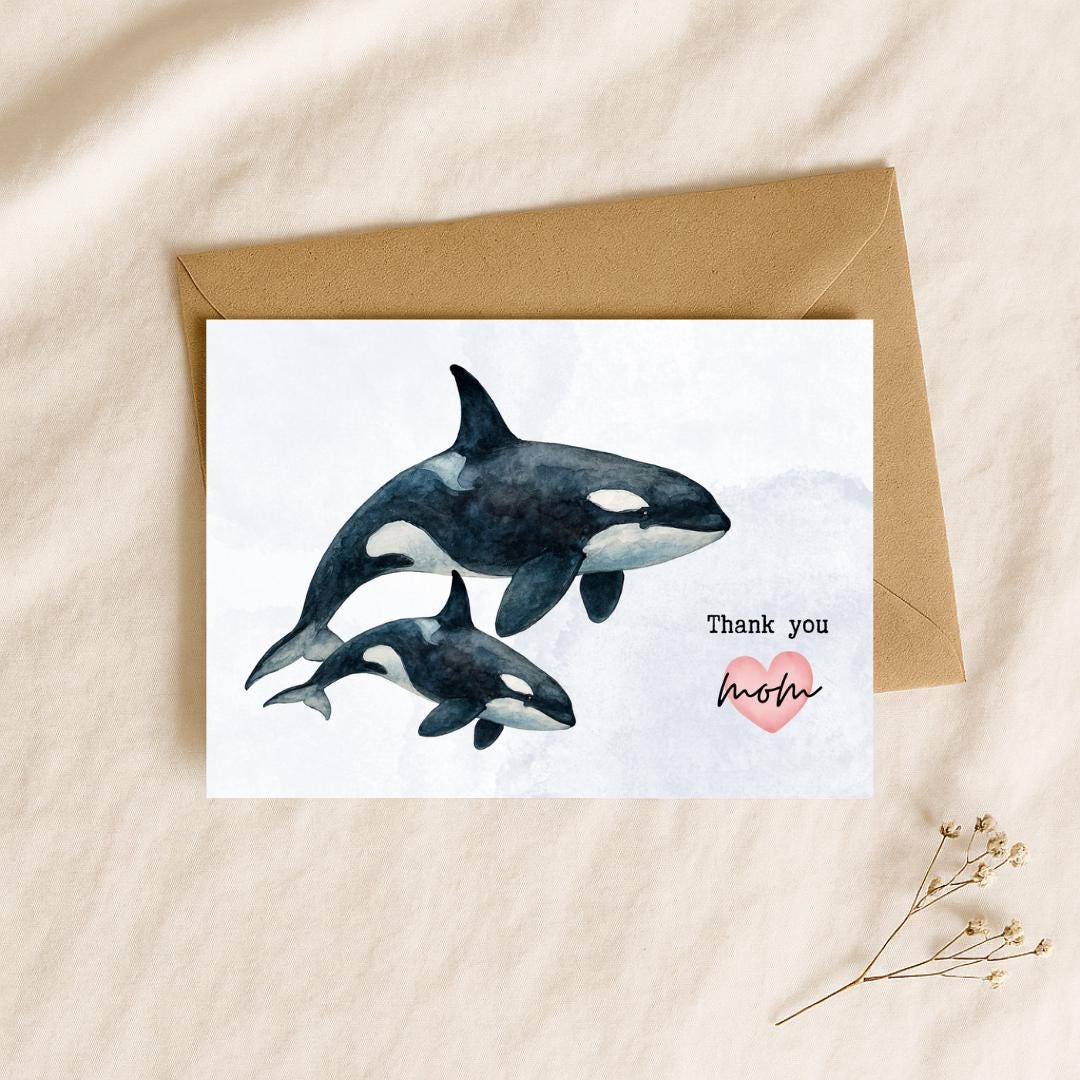 Orca Greeting Cards Bundle: Printable Birthday, Thank You, Friendship ...
