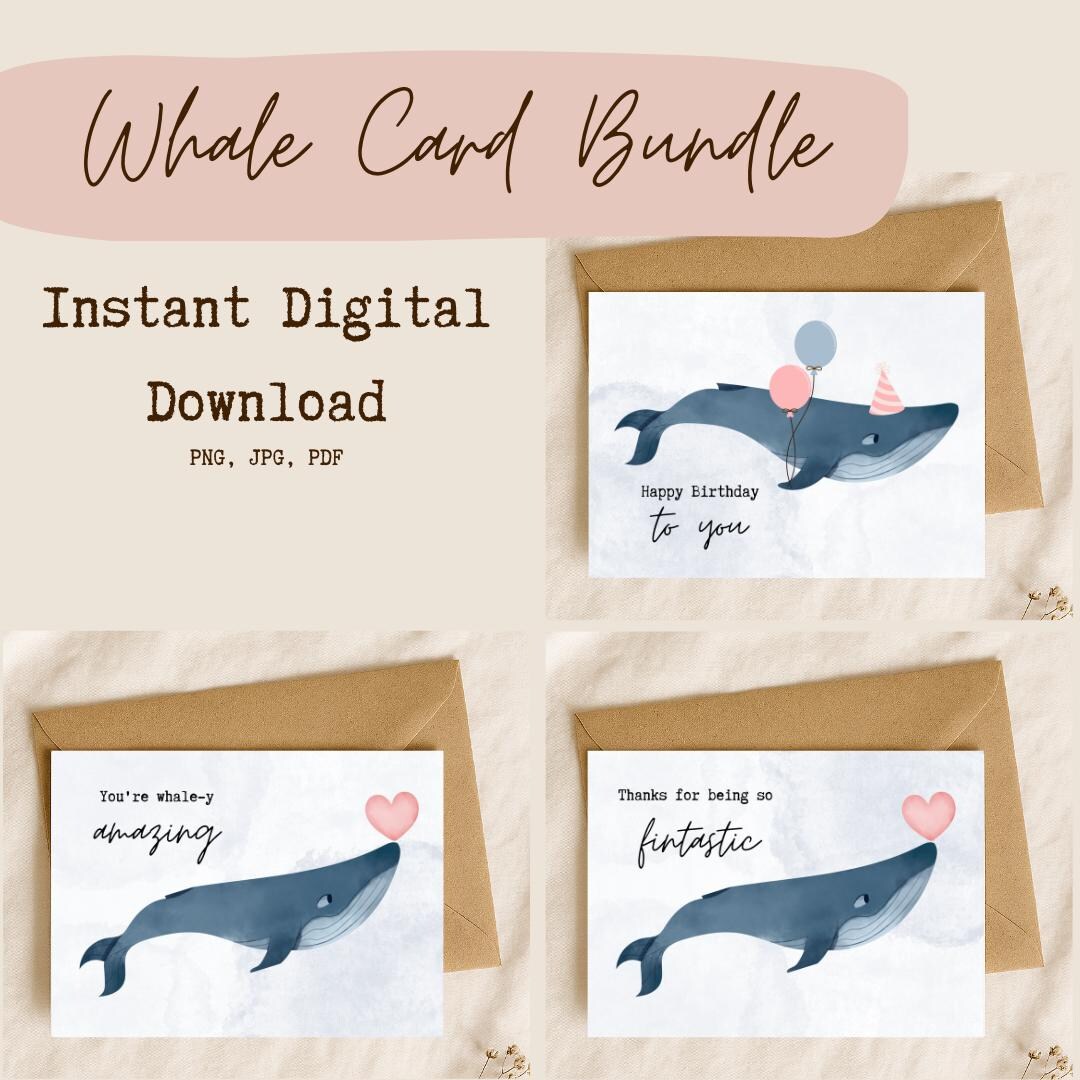 Whale Greeting Cards Bundle: Printable Ocean Animal Designs (digital  Download) - Etsy Ireland