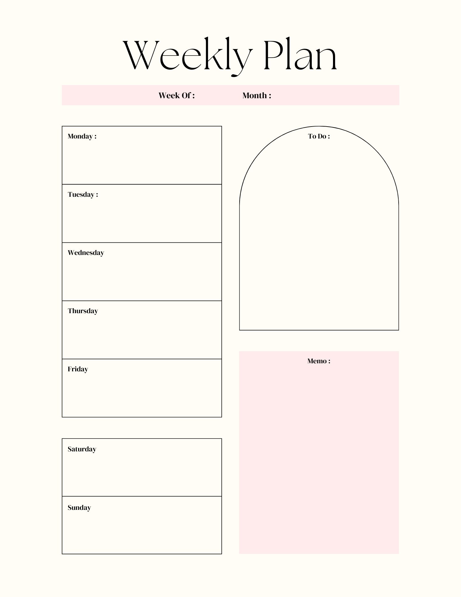 Weekly Planner Printable Minimalist Pdf Simple Week at a - Etsy