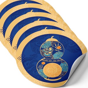 Healing Herbs Longevity Wu Lou Amulet Feng Shui Sticker, Good Health Prosperity Symbol, Feng Shui Gift, Decor Stickers, Made In USA (5 Pack)