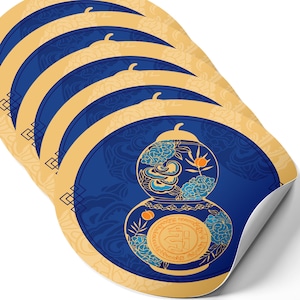 Healing Herbs Longevity Wu Lou Amulet Feng Shui Sticker, Good Health Prosperity Symbol, Feng Shui Gift, Decor Stickers, Made In USA (5 Pack)
