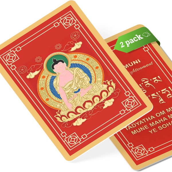 Shakyamuni Feng Shui Amulet Card, Buddha of Enlightenment, Symbol of Success, Feng Shui Gift, Pocket-Sized Talisman, Made in USA (2 Pack)