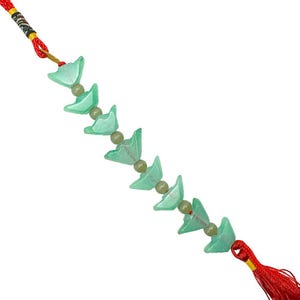 Feng Shui 8 Jade Ingots with Red Tassel, Feng Shui Symbol of Wealth and Prosperity, Feng Shui Gift, Home Decor, 12 Inch Length