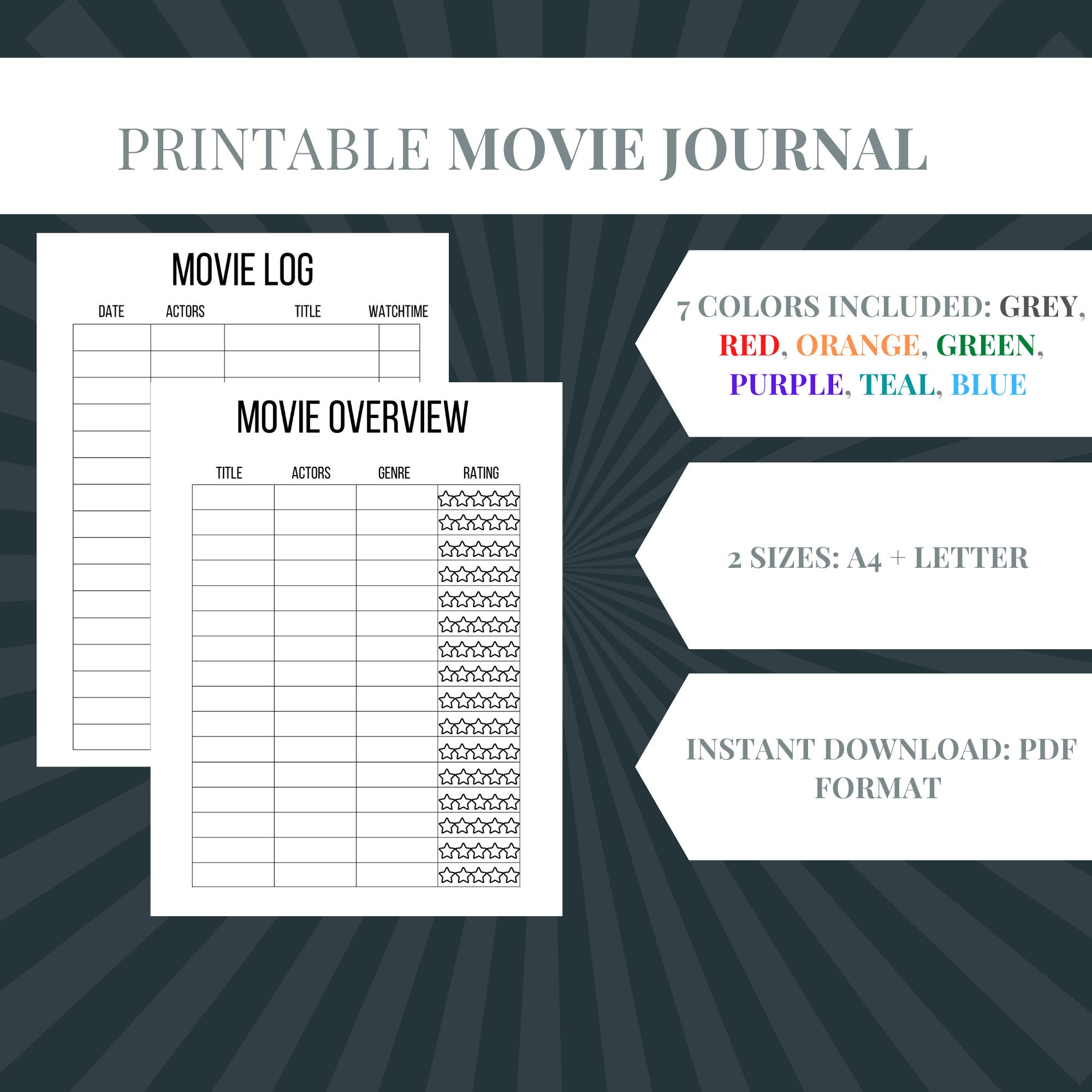 Printable Movie Journal Template Movie Watch Log and Review - Etsy