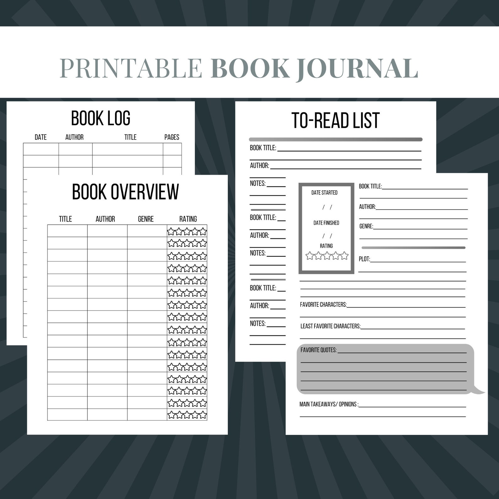 Printable Book Journal Template Book Reading Log And Review Etsy