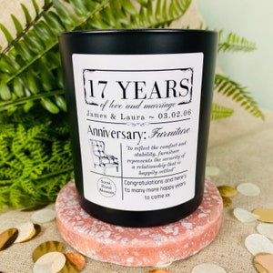 17th Wedding Anniversary Personalised Candle - Furniture Anniversary Meaning/Definition Gift - Matt Black Glass Jar
