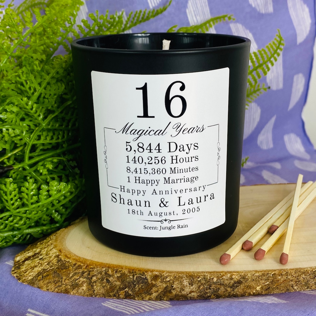 16th Wedding Anniversary Personalised Candle Gift Couples Parents Wife