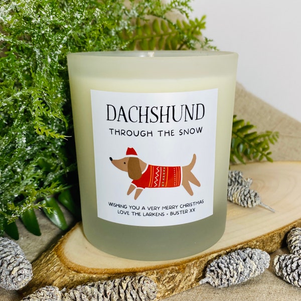 Personalised Christmas Candle Gift | Fun Dachshund Xmas Present | Sausage Dog Lover Gift | Home Decoration Candle - Frosted Glass Jar