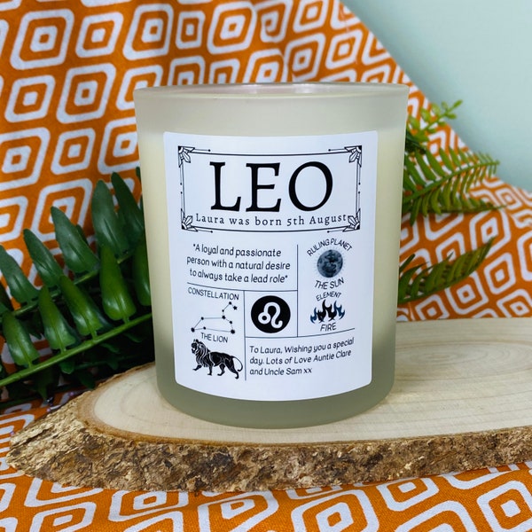 Leo Zodiac Candle Star Sign Candle Etsy