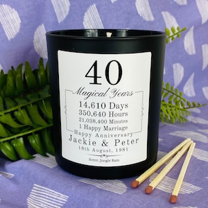 40th Wedding Anniversary Personalised Candle Gift - Couples | Parents | Wife | Husband Magical Ruby Anniversary - Matt Black Glass Jar