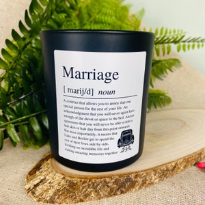 Wedding Day Personalised Funny Marriage Definition Candle - Couple | Bride | Groom Amusing Wedding Gift - Matt Black Glass Jar