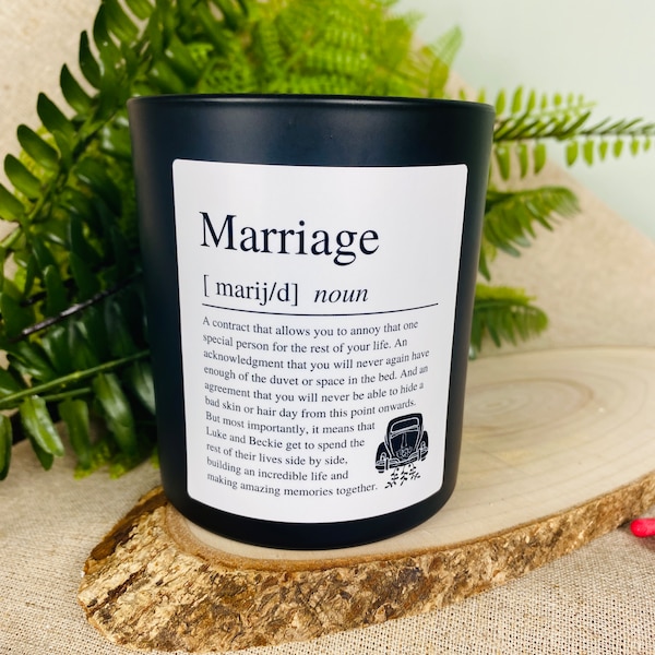 Wedding Day Personalised Funny Marriage Definition Candle - Couple | Bride | Groom Amusing Wedding Gift - Matt Black Glass Jar